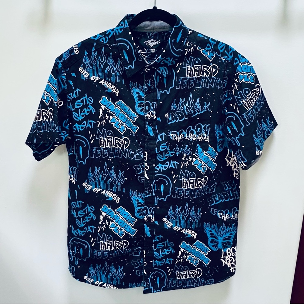 EightyEight Men's 18/20 Large Shirt Short Sleeve Button Up No Deadlines Graphics